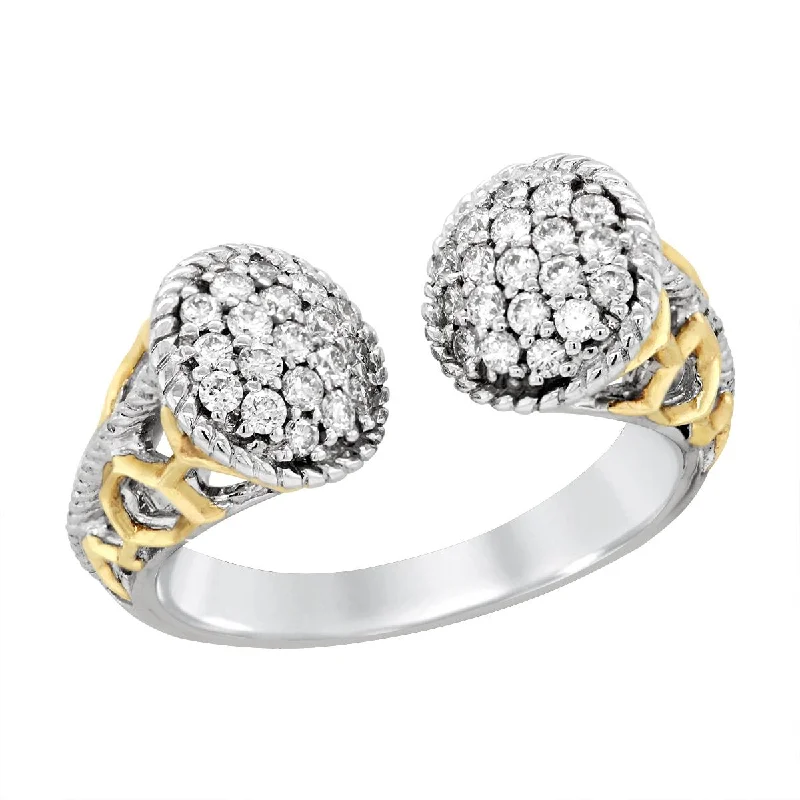 heart-shaped ladies rings-STERLING SILVER OPEN FASHION RING WITH DIAMONDS AND GOLD ACCENTS, 1/2 CT TW