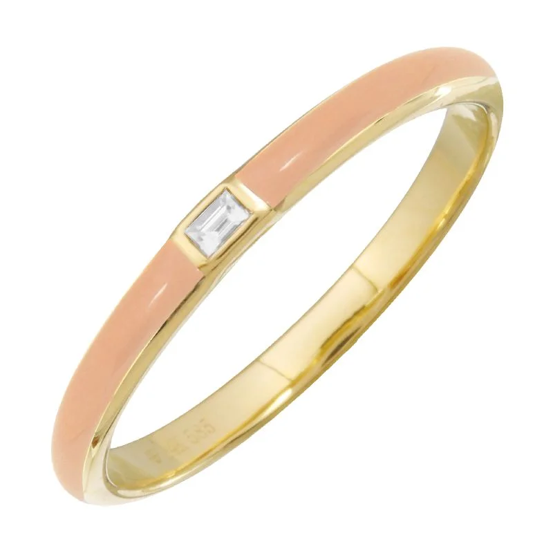 simple ladies rings with diamonds-14k Yellow Gold Blush Enamel & Diamond Ring