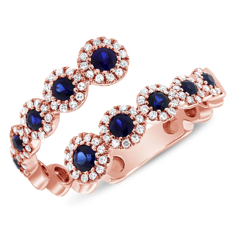 ladies anniversary rings-14K Rose Gold Diamond + Sapphire Bypass Ring