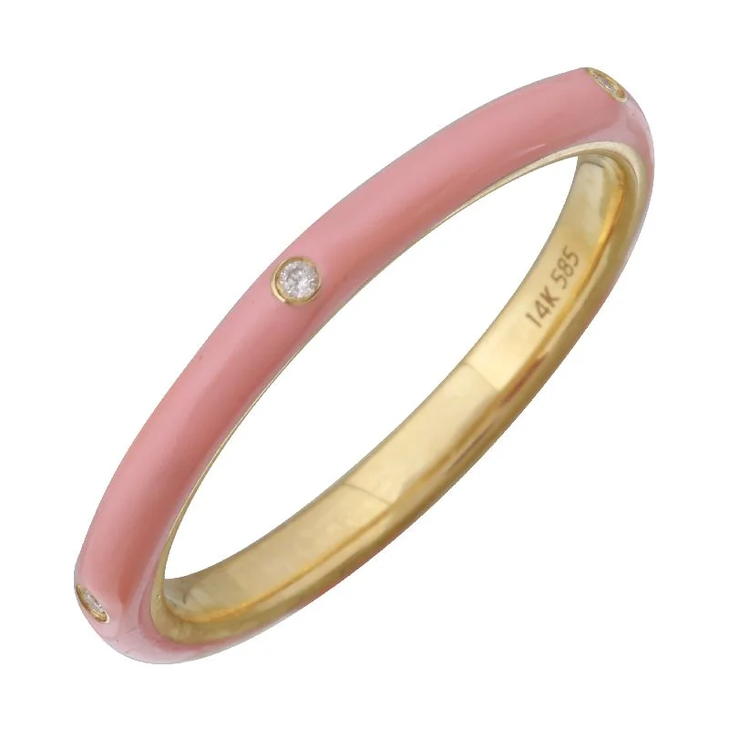 women’s pearl rings-14k Yellow Gold Warm Blush Enamel & Diamond Ring