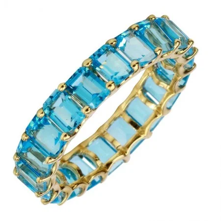 statement ladies rings-Yellow 14K 5.11Ct  Blue Topaz Eternity Band