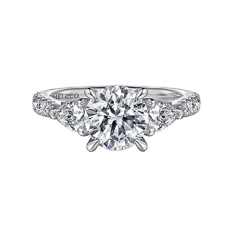 personalized engagement rings for women-14K White Gold 'Abina' Three Stone Round Diamond Engagement Ring