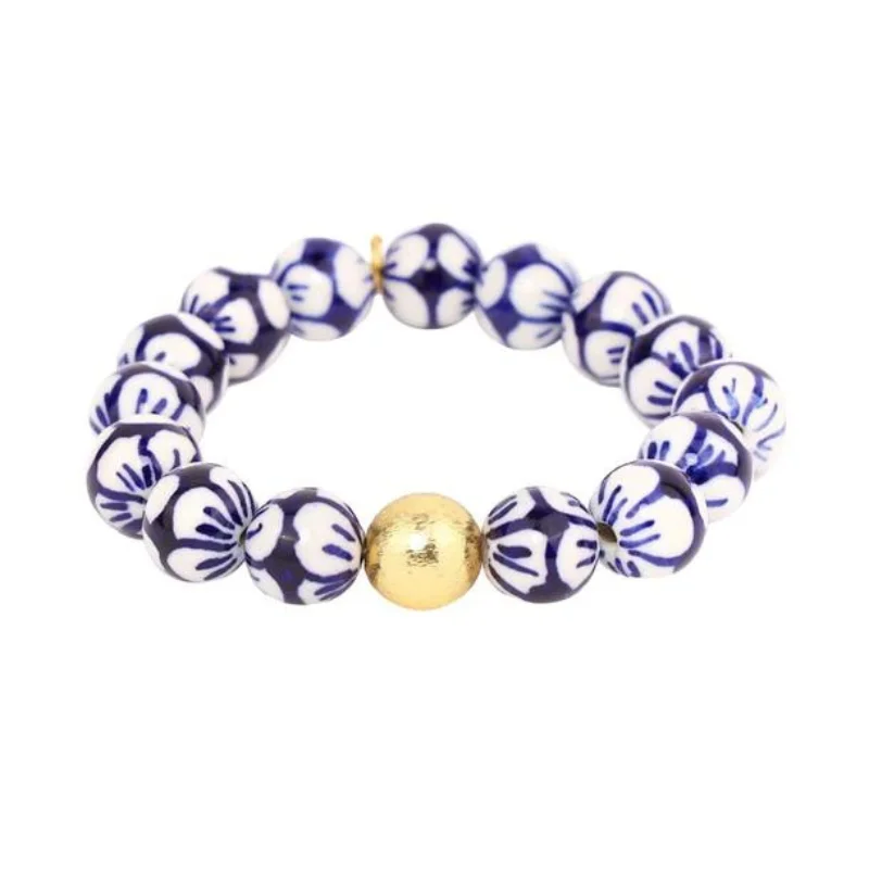 women’s silver bangles-BuDhaGirl | Porcelain Beaded Lotus Bracelet