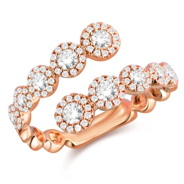 ladies rings for mothers-14K Rose Gold Diamond Halo Bypass Ring