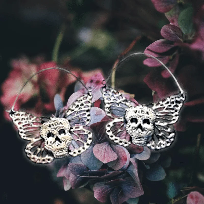 women’s small hoop earrings-Dia de Los Muertos Butterfly Arracada Earrings