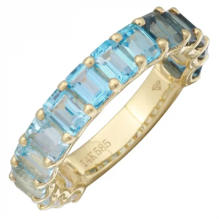 ladies rings with opals-14K Yellow Gold Blue Topaz + White Topaz 3/4 Ombre Ring (SMALL)