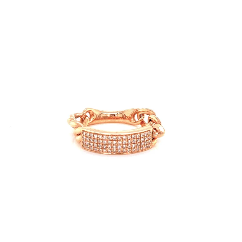 engraved wedding rings for ladies-14K Rose Gold Diamond Pave Top Curb Link Ring