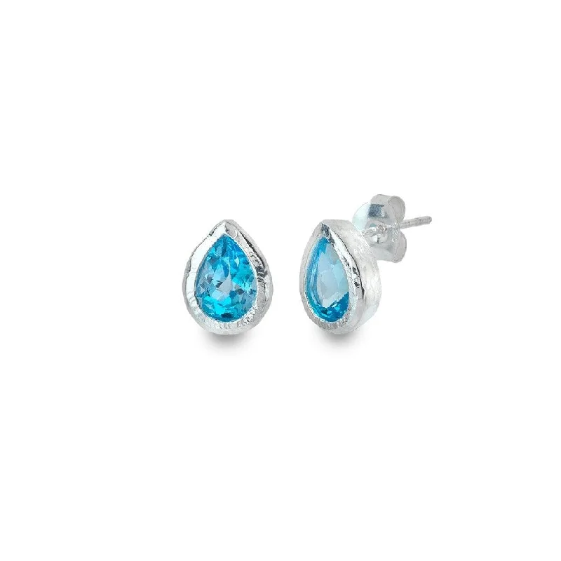 dangling earrings for ladies-Sea Gems Blue Topaz Ocean Droplet Stud Earrings