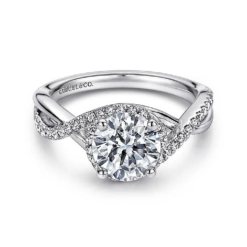 three stone engagement rings for ladies-14K White Gold 'Courtney' Twist Round Diamond Engagement Ring