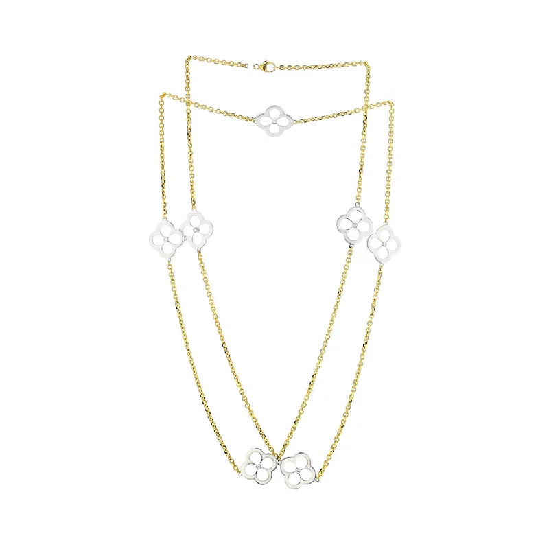 sterling silver chain necklaces for ladies-7 Station Petal Diamond Necklace in 18K Yellow and White Gold