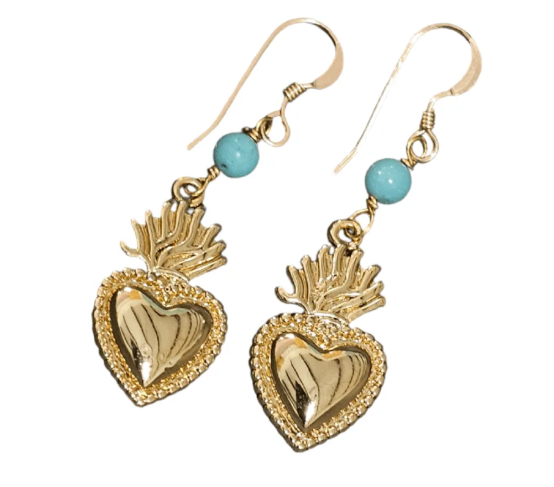 diamond cluster earrings for women-Sacred Heart Turquoise Earrings