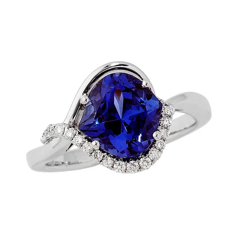 oval-shaped diamond ladies rings-CHATHAM LAB GROWN SAPPHIRE AND DIAMOND HALF HALO RING