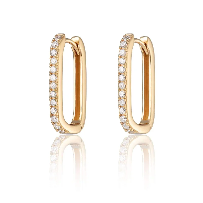 gold drop earrings for ladies-Scream Pretty Oval Hoop Earrings with Clear Stones