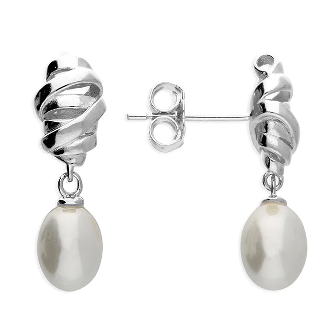 custom designed earrings for ladies-Sterling Silver Pearl Twist Stud Earrings