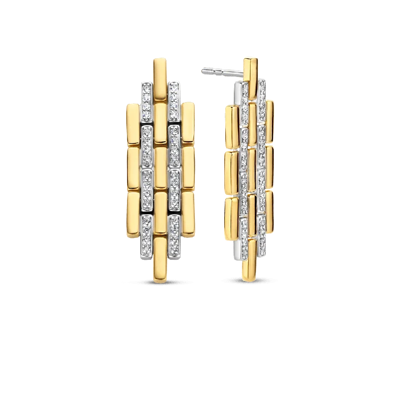 simple gold earrings for ladies-Ti Sento Geometric 18ct Gold Plated Cubic Zirconia Pavé Earrings