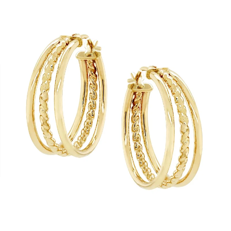 ladies rings with colored stones-YELLOW GOLD TRIPLE ROW HOOPS