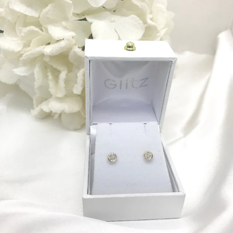 personalized ladies earrings-14k Yellow Gold Bezel Set CZ Screw back Earrings