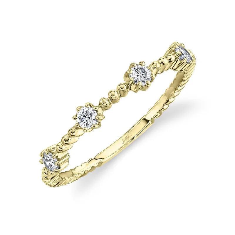 gold ladies rings-14K Yellow Gold Diamond Beaded Band