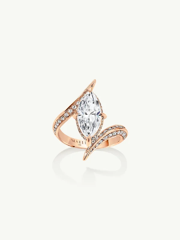 women’s vintage engagement rings with sapphires-Ayla Arabesque Engagement Ring With Marquise-Cut White Diamond & Pavé-Set Brilliant White Diamonds In 18K Rose Gold