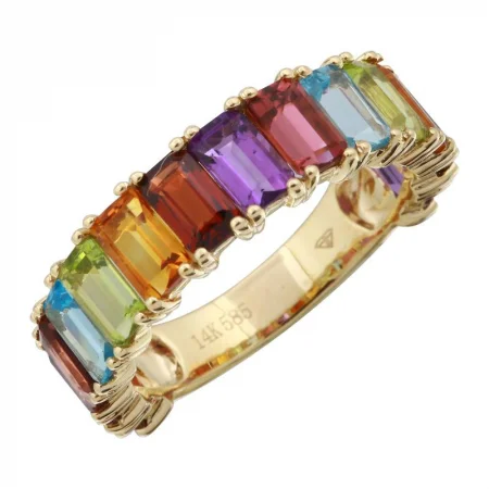 luxury ladies rings-14K Yellow Gold Rainbow Gemstone Ring (3/4 SETTING)