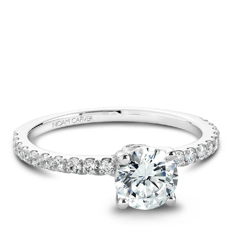 women’s white sapphire engagement rings-Noam Carver Diamond Engagement Ring with Diamond Detail Accent B022-01A