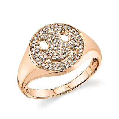 ladies rings for anniversary-14K Rose Gold Pave Diamond Smiley Ring