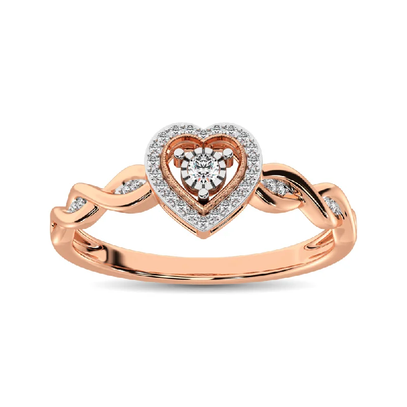 ladies rings with colored stones-10K Rose Gold Diamond 1/10 Ct.Tw. Heart Ring