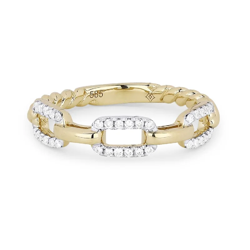 solitaire ladies rings-YELLOW GOLD CHAIN LINK STYLE FASHION RING WITH DIAMONDS, 1/7 CT TW