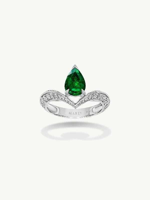 affordable ladies engagement rings-Dorian Floating Teardrop-Shaped Emerald Engagement Ring In Platinum