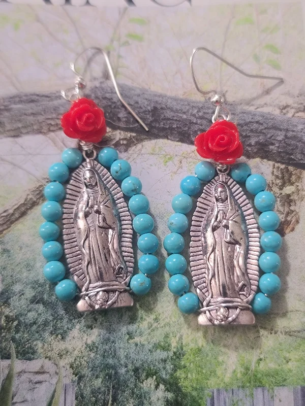 personalized dangle earrings-Virgen Turquoise Altar Earrings