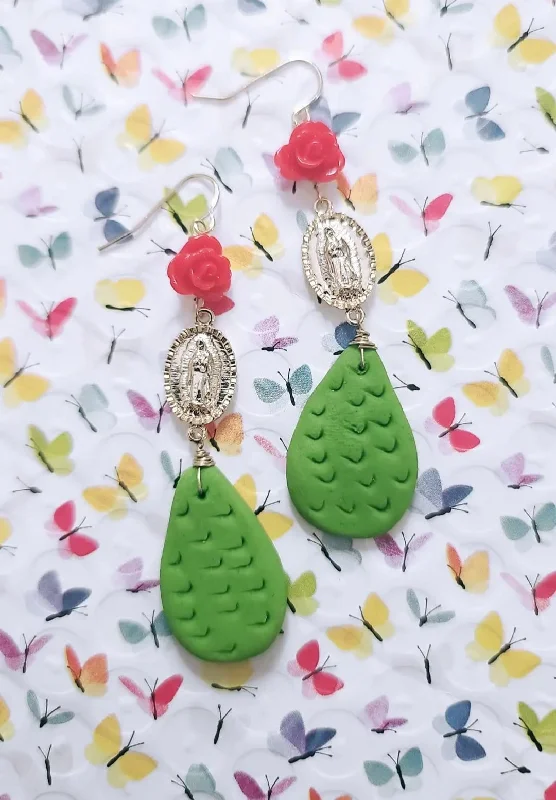 emerald earrings for ladies-Virgen Nopal Earrings