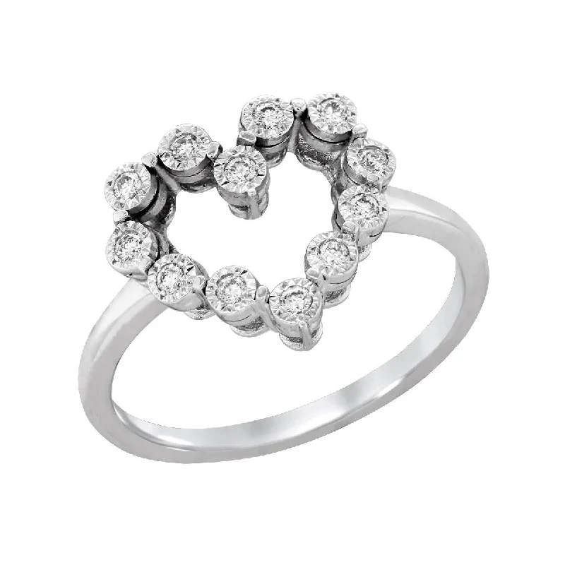 solitaire ladies rings-WHITE GOLD OPEN HEART RING WITH DIAMONDS, .15 CT TW