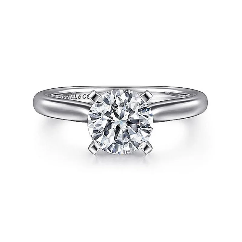 ladies engagement rings with unique diamond cuts-14K White Gold 'Lauren' Round Diamond Engagement Ring