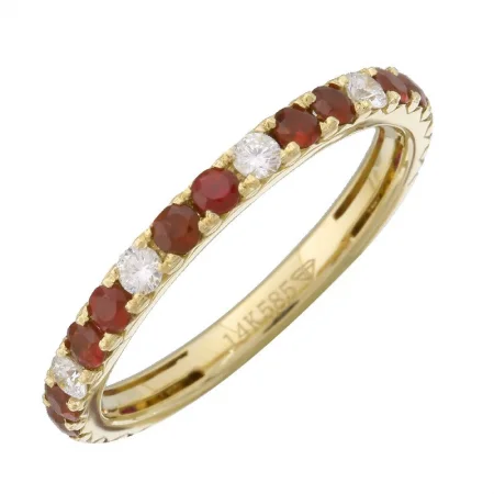 delicate ladies rings-14K Yellow Gold Diamond + Garnet Stacking Ring