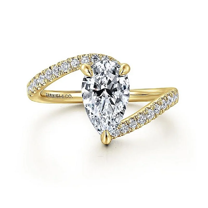 ladies engagement rings with pearl accents-14K Yellow Gold 'Leina' Bypass Pear Diamond Engagement Ring