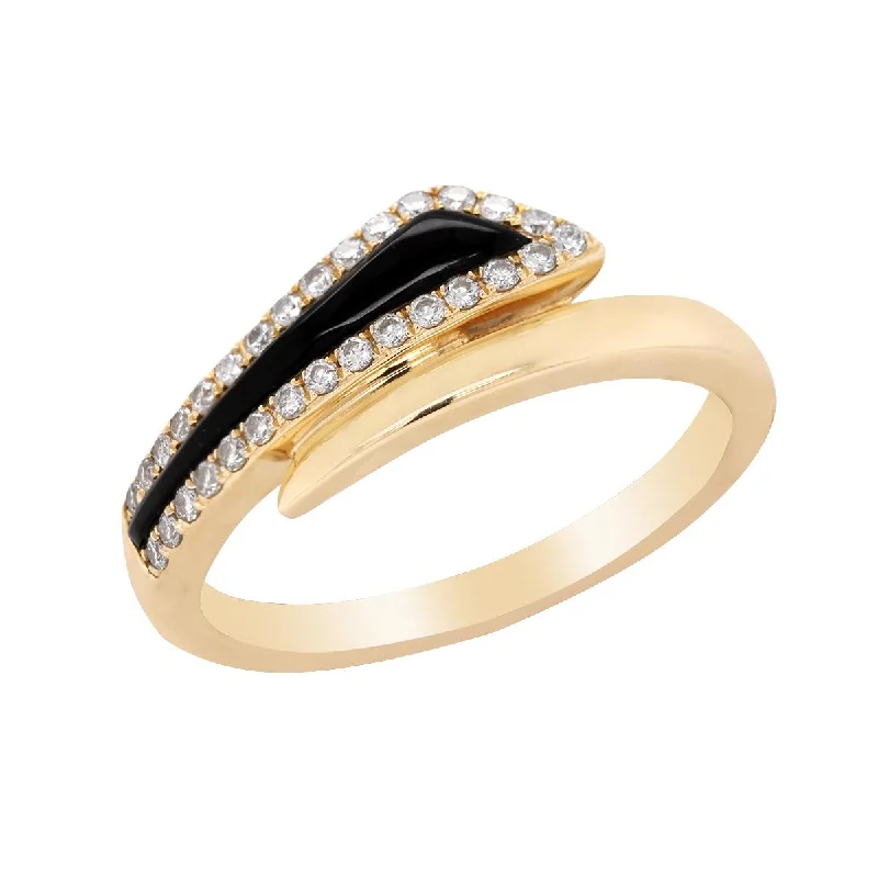 women’s rings with emerald-YELLOW GOLD FASHION RING WITH BLACK ONYX AND DIAMONDS, .18 CT TW