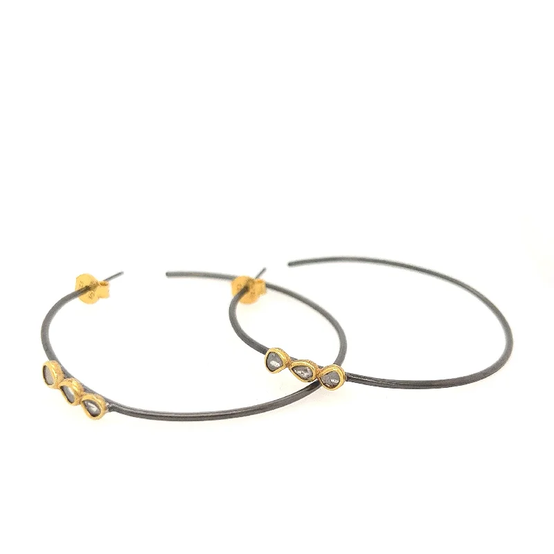 large hoop earrings for ladies-Oxidised Diamond Hoop Earrings