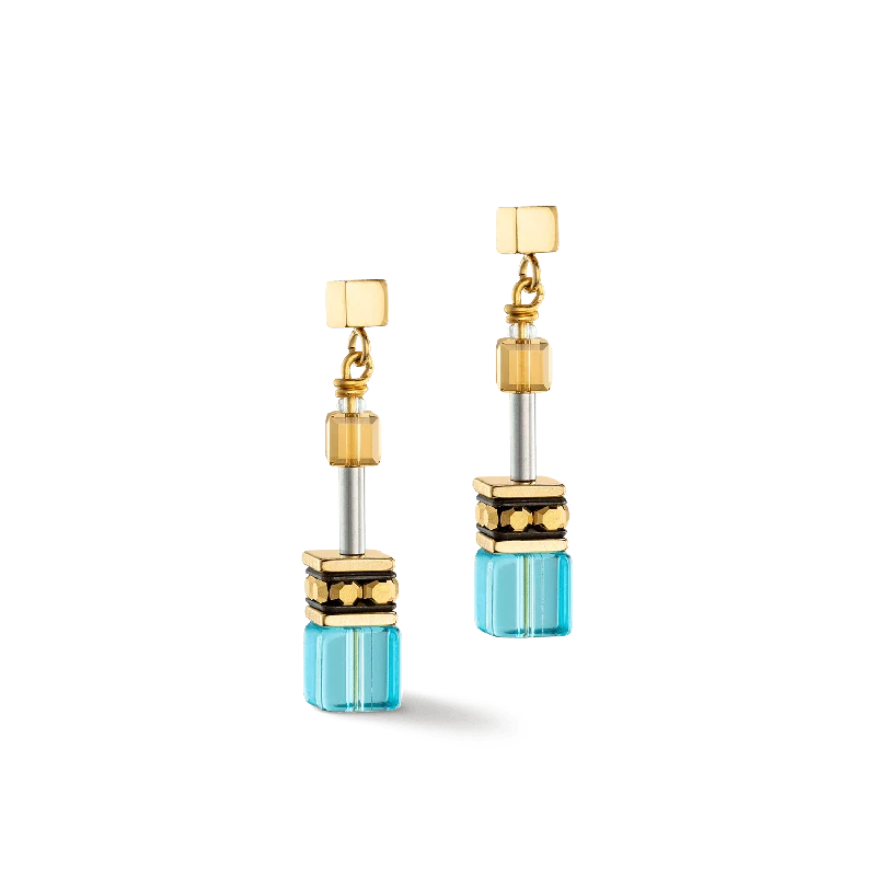 luxury hoop earrings for women-Coeur De Lion GeoCUBE® Iconic Gold and Turquoise Earrings