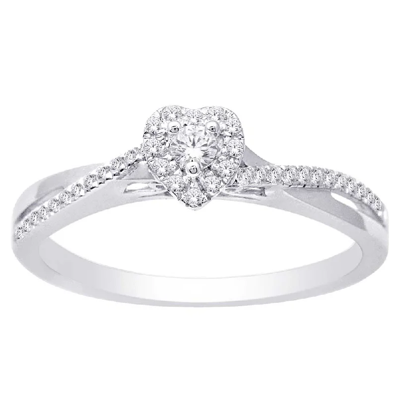 stackable ladies rings-10K White Gold 1/5 Ct.Tw. Diamond Heart Ring