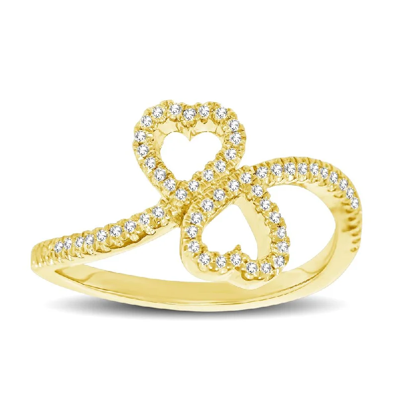 women’s wedding rings-10K Yellow Gold 1/5 Ctw Diamond Double Heart Ring