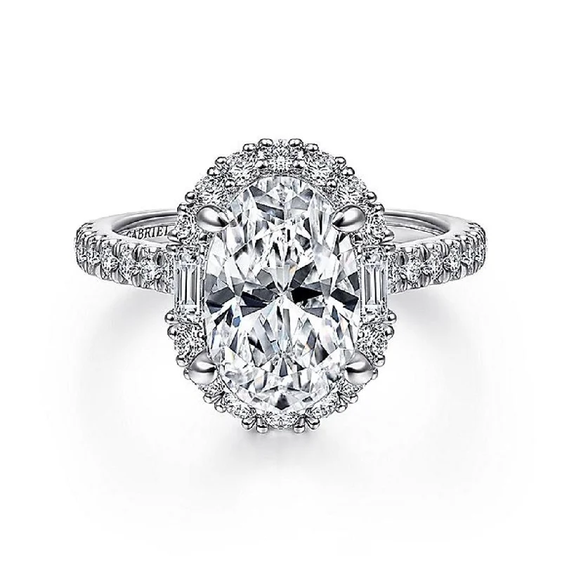 classic ladies engagement rings-14K White Gold 'Hamilton' Halo Oval Diamond Engagement Ring