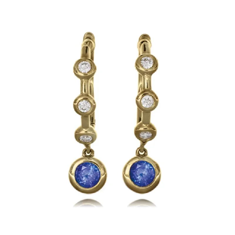 gemstone stud earrings for ladies-18ct Gold Blue Sapphire and Diamond Hoop Earrings