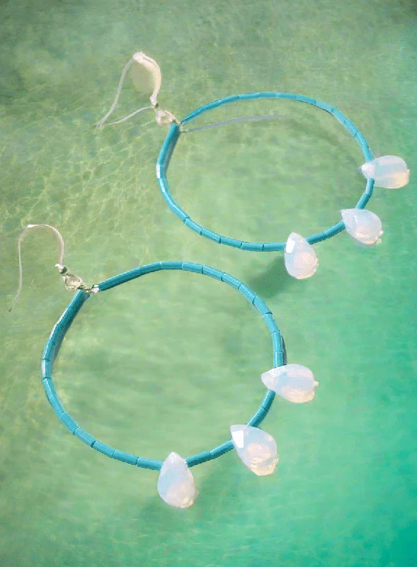 statement earrings for ladies-Opalite Seed Bead Hoop Earrings