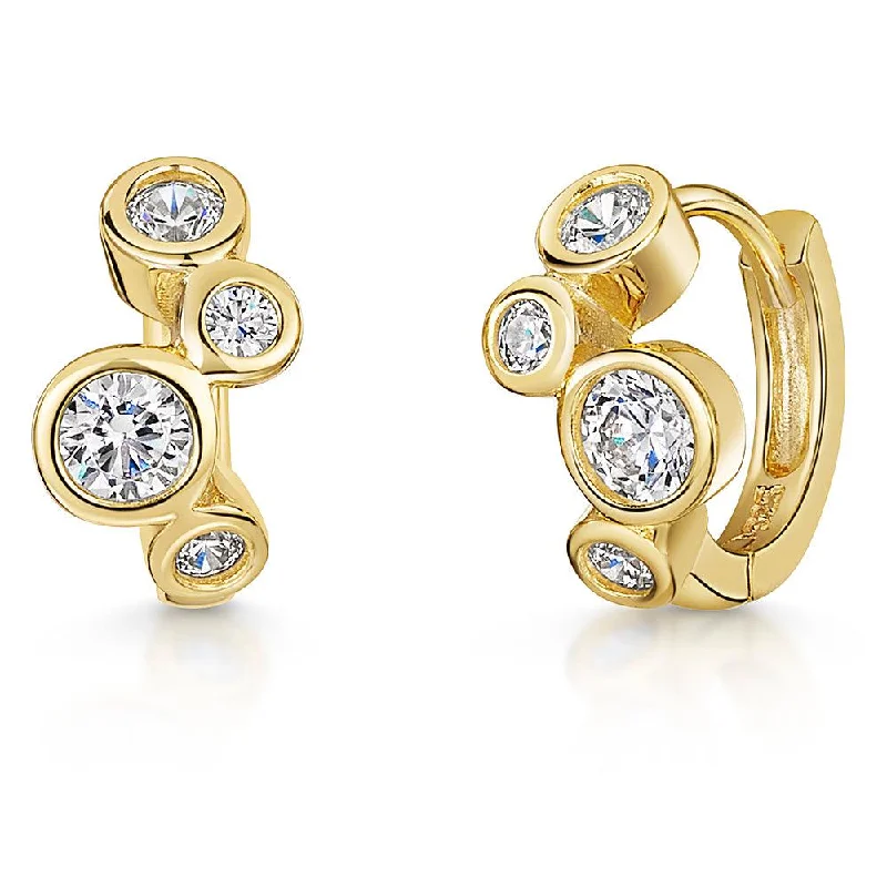 simple gold earrings for ladies-Gold Cubic Zirconia Bubbles Huggie Hoop Earrings