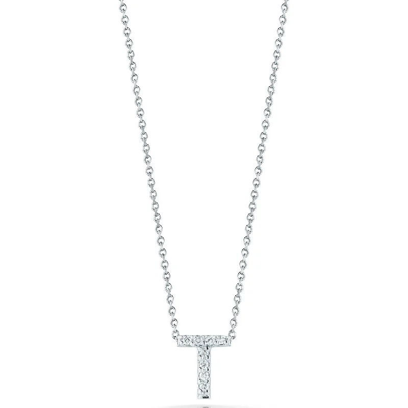 women’s chain necklaces-Tiny Treasures 0.04Ct Diamond Love Letter "T" necklace in 18K White Gold