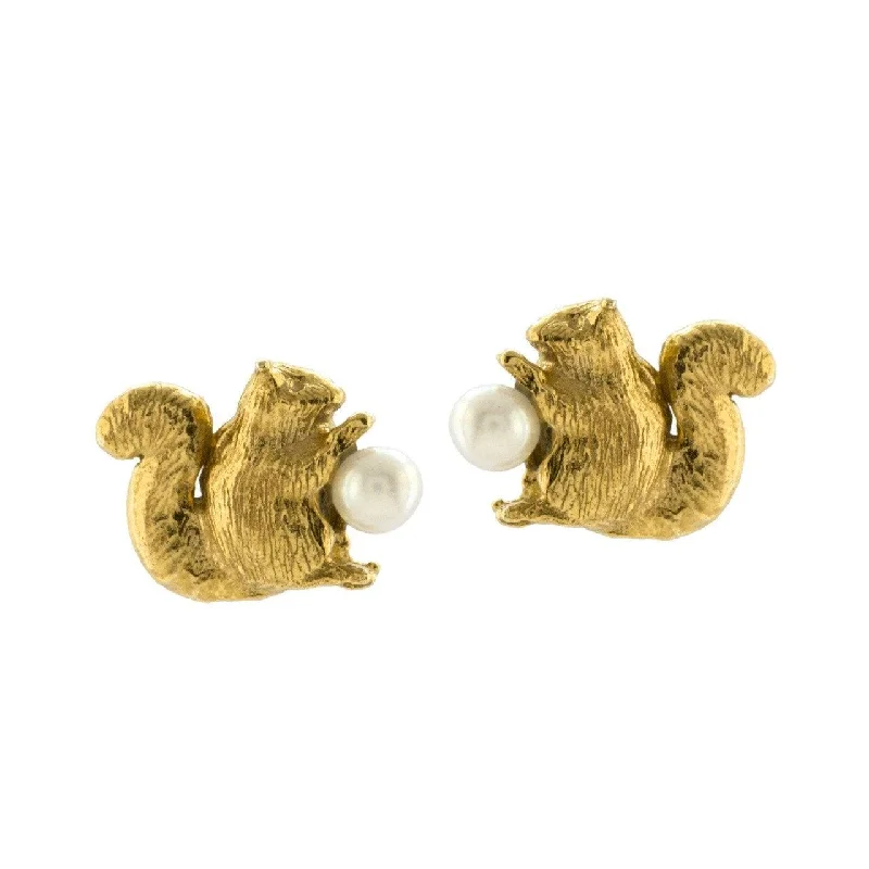 custom ladies earrings-Alex Monroe Squirrel and Pearl Stud Earrings