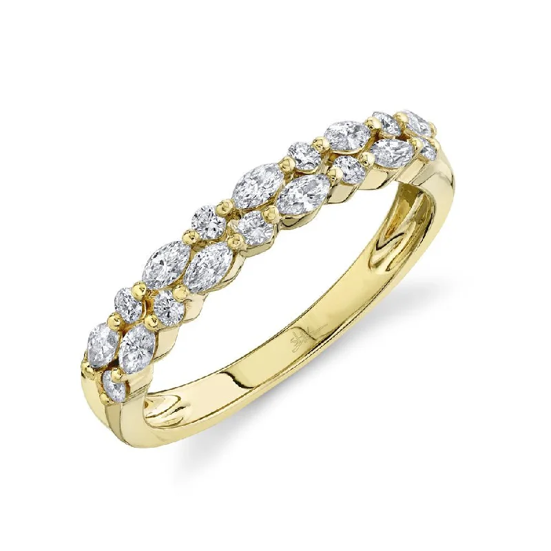 vintage ladies rings-14K Yellow Gold Marquise Diamond Double Row Band