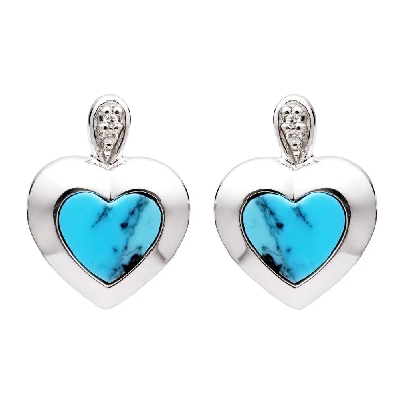 women’s stud earrings with diamonds-Unique & Co Turquoise Heart Stud Earrings