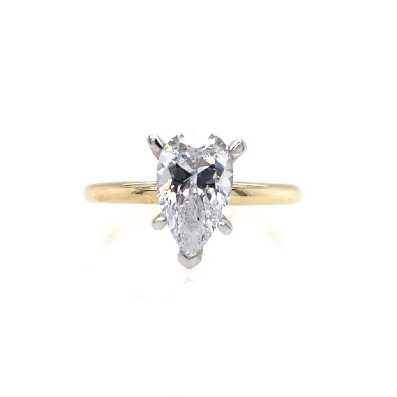 affordable engagement rings for ladies-14K Yellow And White Gold 'Cari' Hidden Halo Pear Diamond Engagement Ring