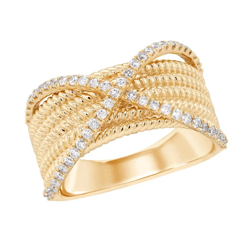 sapphire ladies rings-YELLOW GOLD FASHION RING WITH CRISS CROSS DIAMONDS, 3/8 CT TW